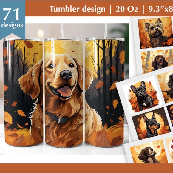 Pet Dog Breed 20oz SS skinny tumbler & lid-  Fall Themed-CHOOSE ITEM # - Picture 1 of 10